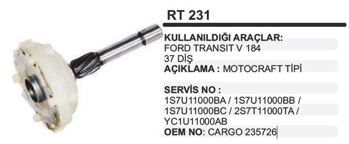Rediktör Takımı Ford Transit V 184/Ters/ Rt231 | Martek Rt231