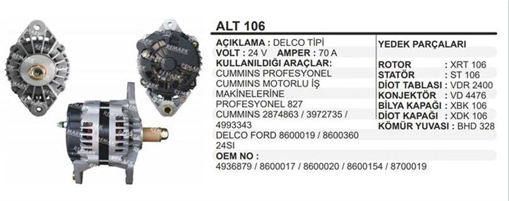 REMARKALT106-Alternatör Dinamo