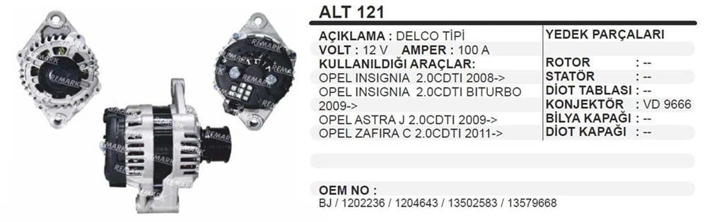 REMARKALT121-Alternatör Dinamo