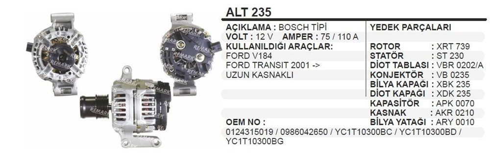 REMARKALT235-Alternatör Dinamo