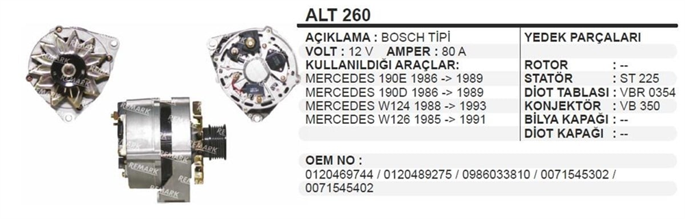 REMARKALT260-Alternatör Dinamo
