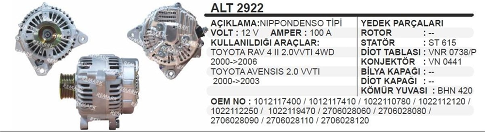 REMARKALT2922-Alternatör Dinamo