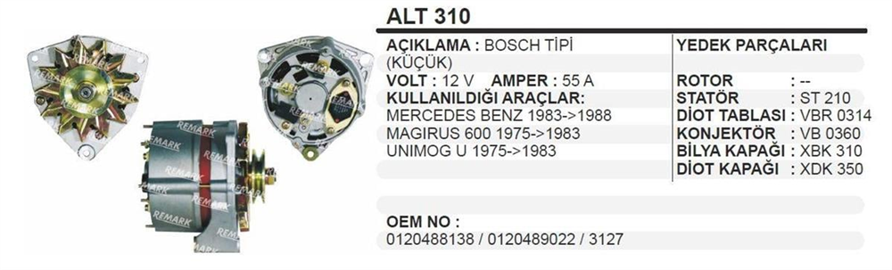 REMARKALT310-Alternatör Dinamo