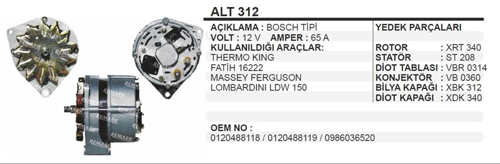 REMARKALT312-Alternatör Dinamo