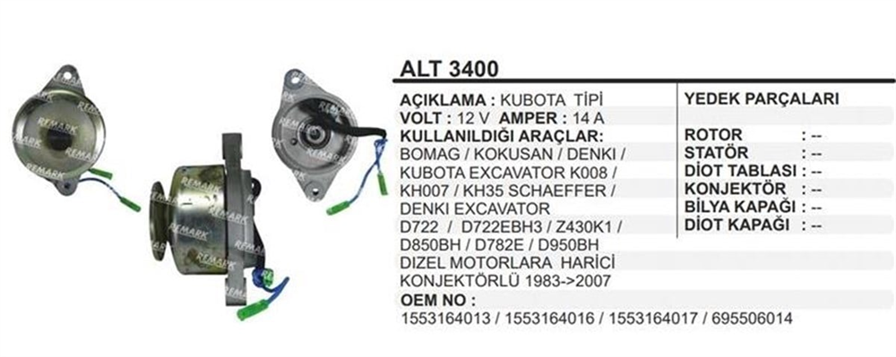 REMARKALT3400-Alternatör Dinamo