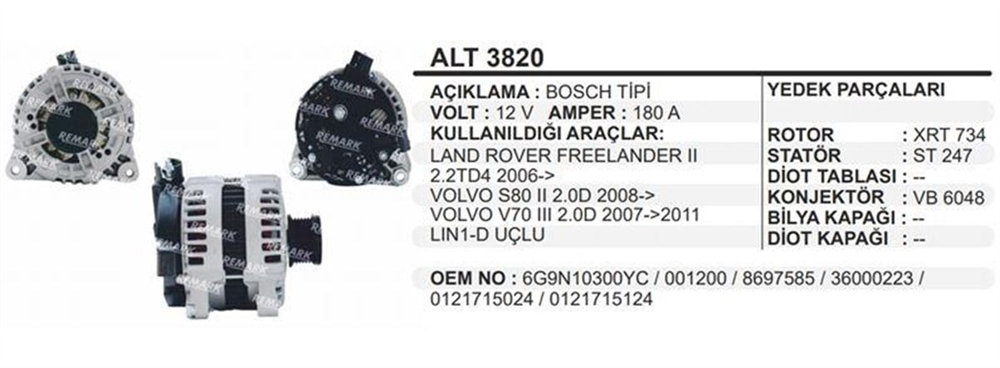 REMARKALT3820-Alternatör Dinamo