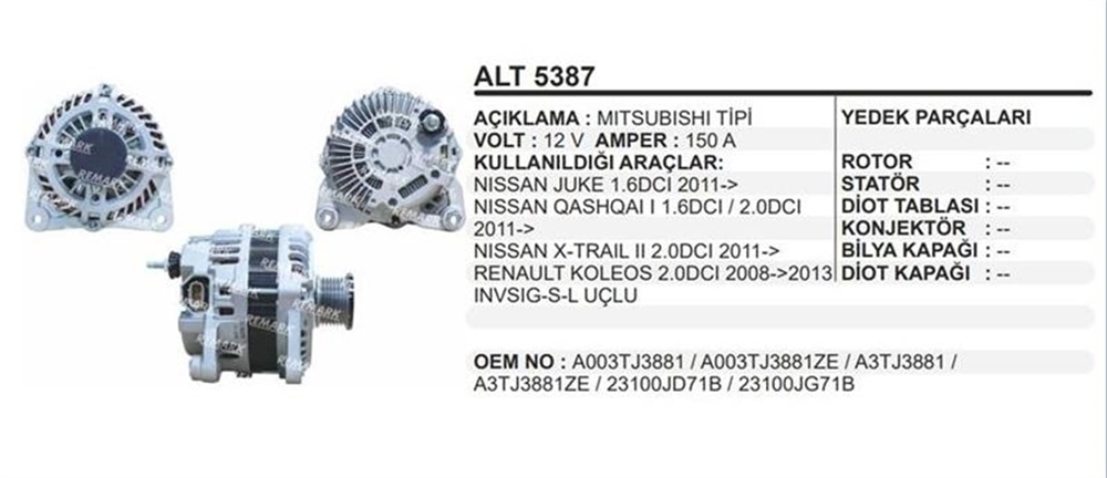 REMARKALT5387-Alternatör Dinamo