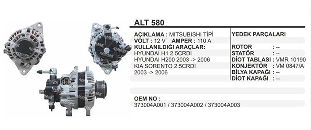 REMARKALT580-Alternatör Dinamo