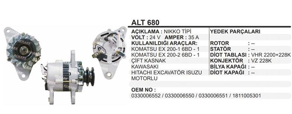 REMARKALT680-Alternatör Dinamo