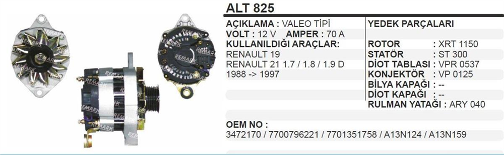 REMARKALT825-Alternatör Dinamo