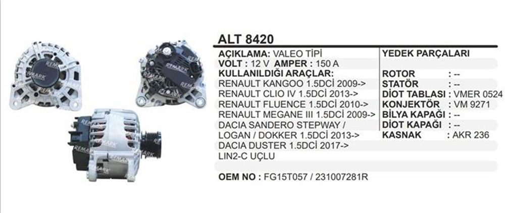 REMARKALT8420-Alternatör Dinamo