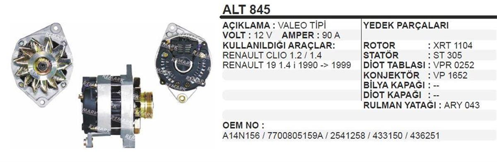 REMARKALT845-Alternatör Dinamo