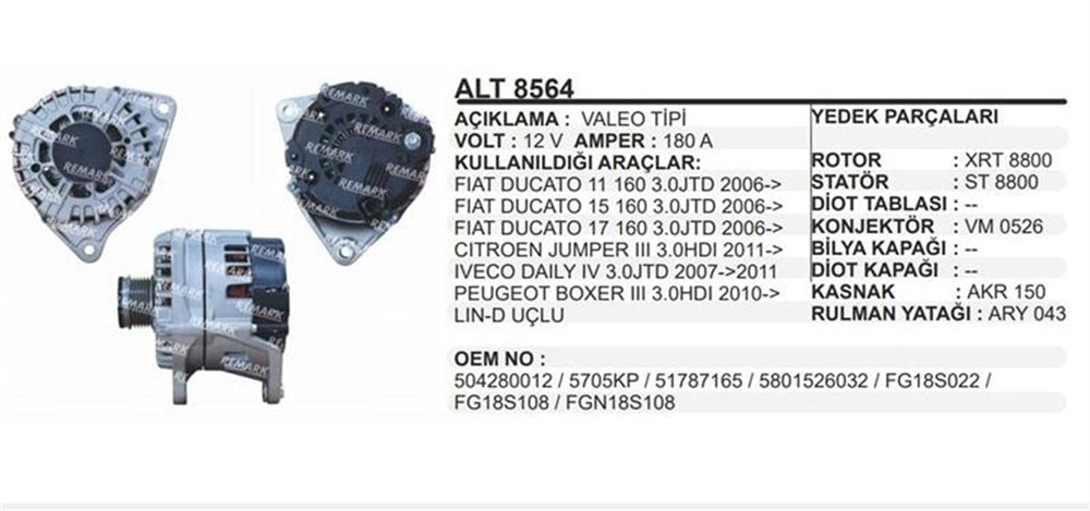REMARKALT8564-Alternatör Dinamo