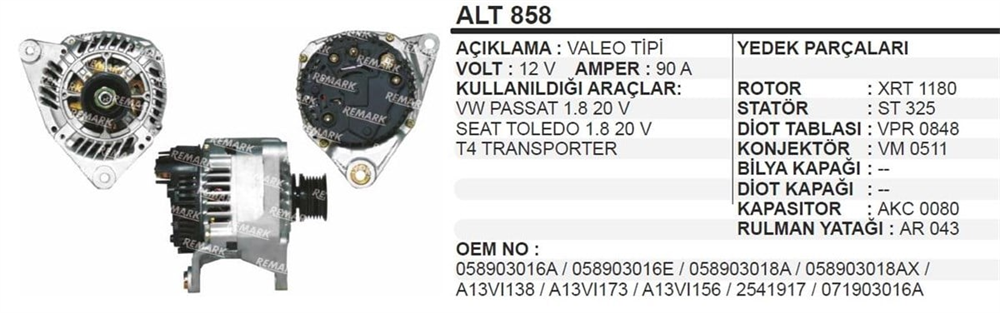 REMARKALT858-Alternatör Dinamo
