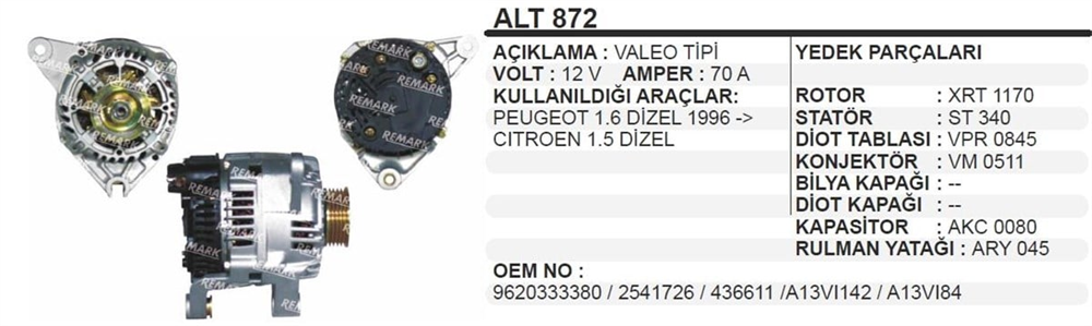 REMARKALT872-Alternatör Dinamo