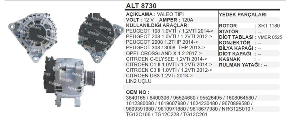 REMARKALT8730-Alternatör Dinamo