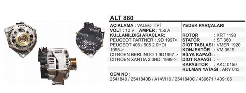 REMARKALT880-Alternatör Dinamo