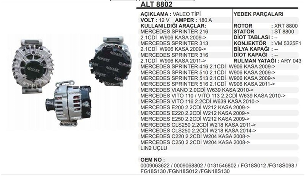 REMARKALT8802-Alternatör Dinamo