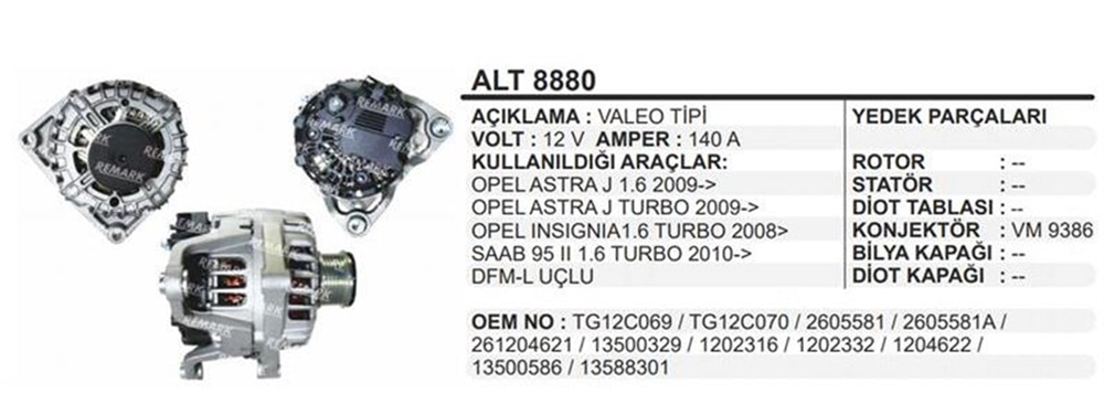 REMARKALT8880-Alternatör Dinamo