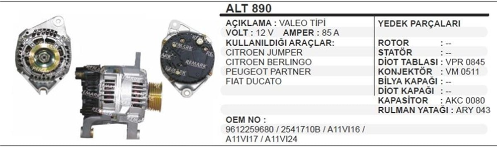 REMARKALT890-Alternatör Dinamo