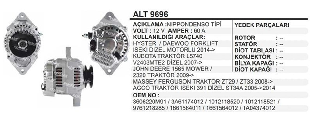 REMARKALT9696-Alternatör Dinamo