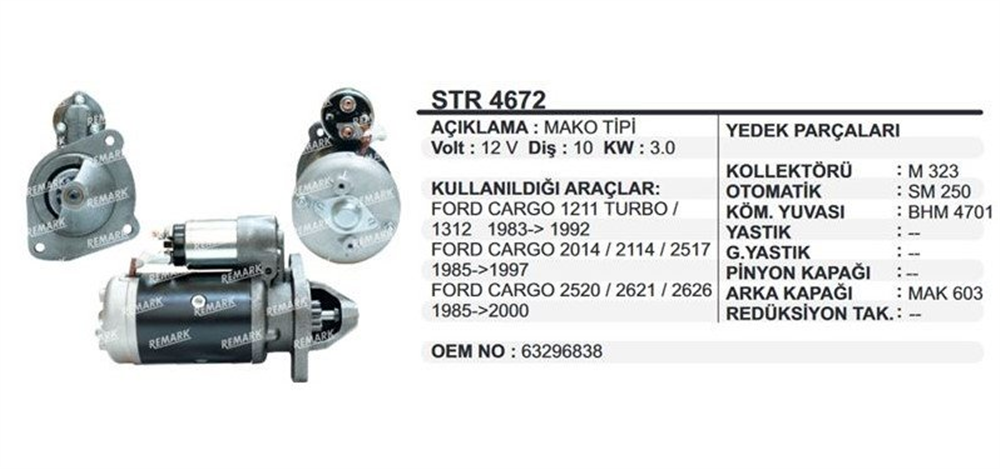 REMARKSTR4672-Marş Motoru - Marş Dinamosu