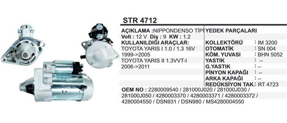 REMARKSTR4712-Marş Motoru - Marş Dinamosu