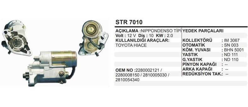 REMARKSTR7010-Marş Motoru - Marş Dinamosu