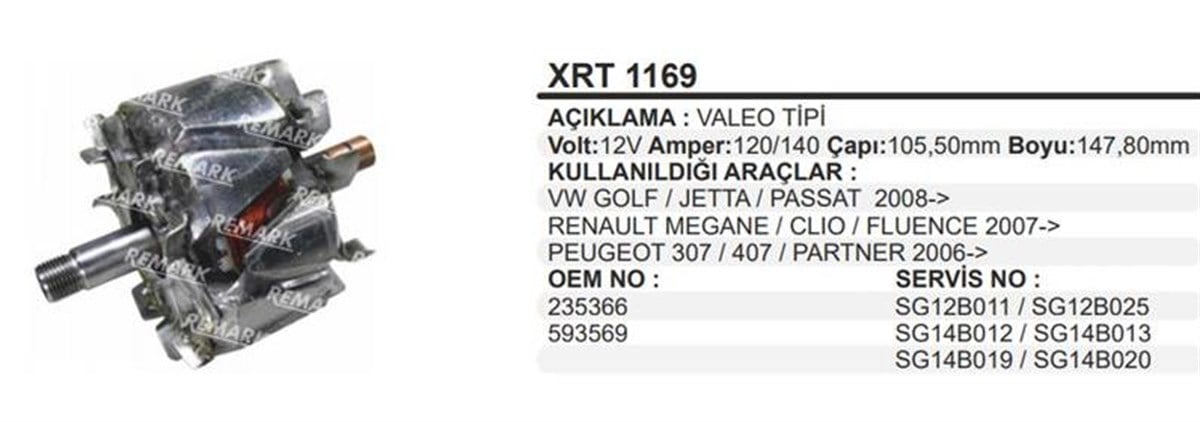Rotor 12V 120A 140A Vw Renault Peugeot Partner Golf Passat Megan Clıo Partner Xrt1169