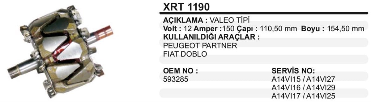 Rotor 12V 150Ah Peugeot Partner Doblo Bmw X5