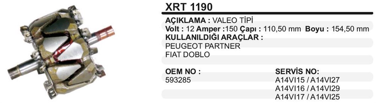 Rotor 12V 150Ah Peugeot Partner Doblo Bmw X5