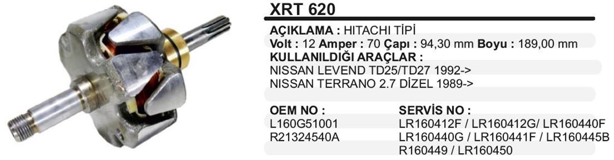 Rotor 12V 70Ah Bmc Nissan Levent 2,8 Terr Xrt620
