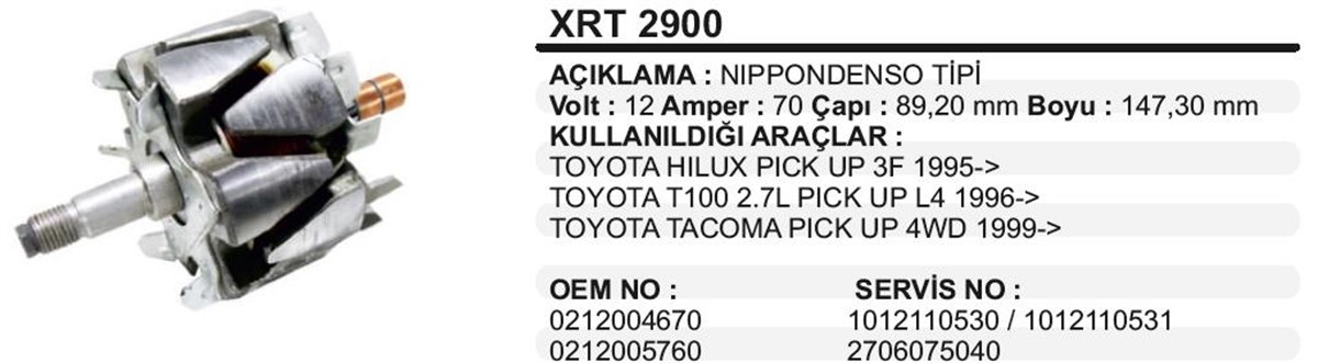 Rotor 12V 70Ah Toyota Hılux Xrt2900