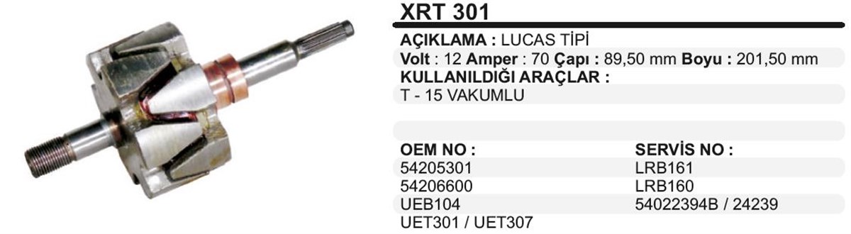 Rotor 12V 70Ah Transit T15 Lucastip Vakumlu Xrt301