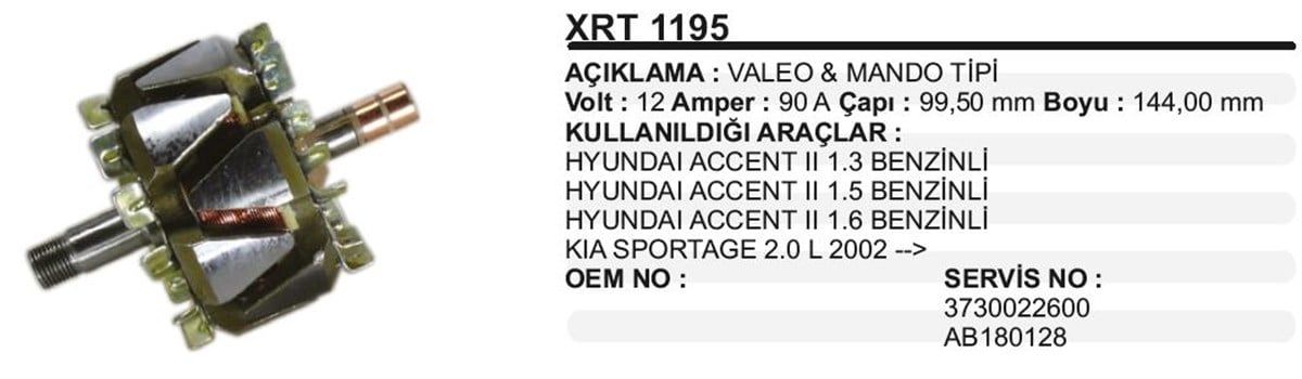 Rotor 12V 90Ah Hyundai Acc Kia Sportage Xrt1195