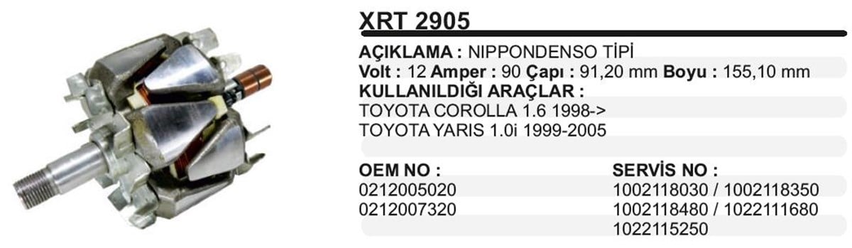 Rotor 12V 90Ah Laguna Corolla Yaris 1 6 Xrt2905