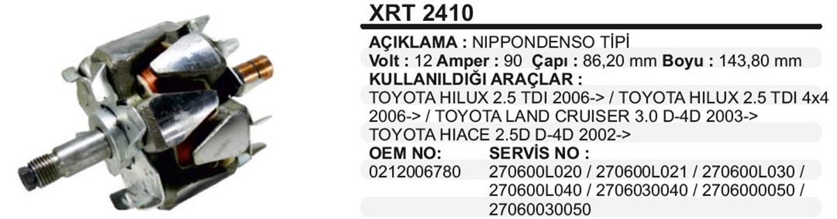 Rotor 12V 90Ah Toyota Hılux Densotip Xrt2410