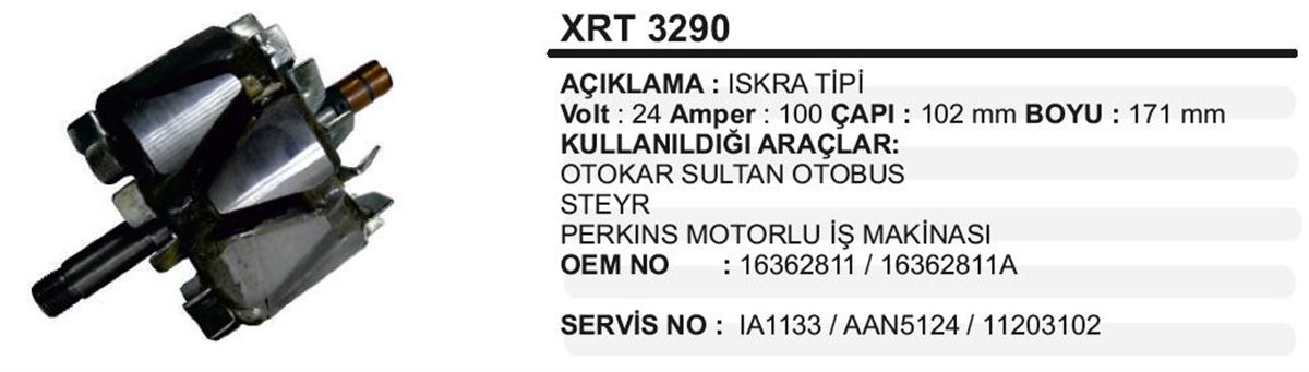 Rotor 24V 100Ah Otokar Sultan Iskra Xrt3290