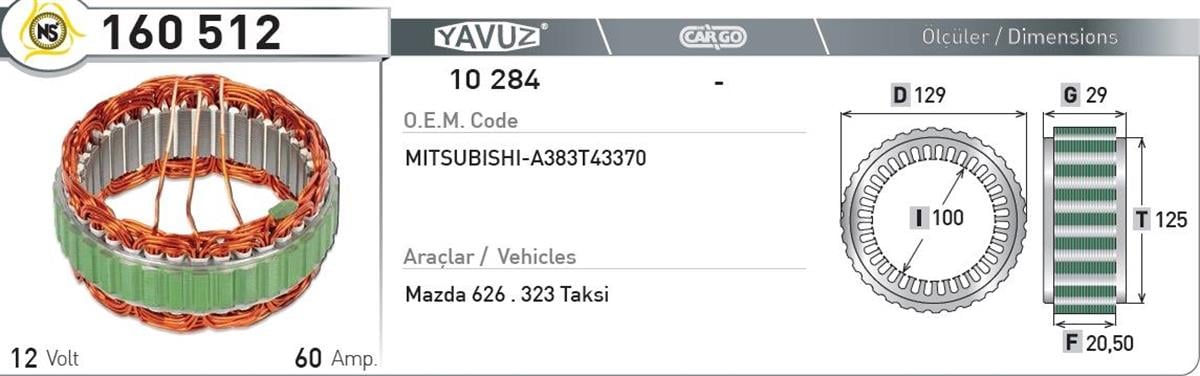 Statör 12V 60Ah Japon 626 160512 | Nursan 160512