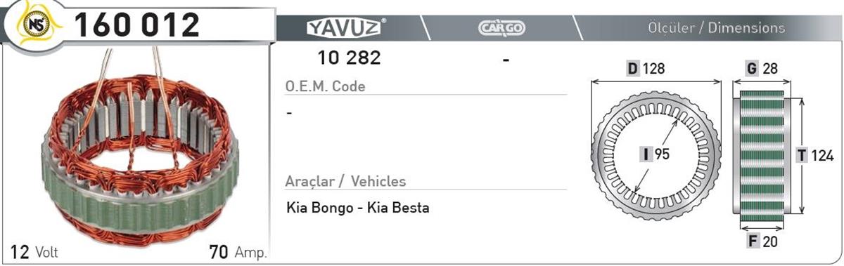 Statör 12V 70Ah Kia Bongo 160012 | Nursan 160012