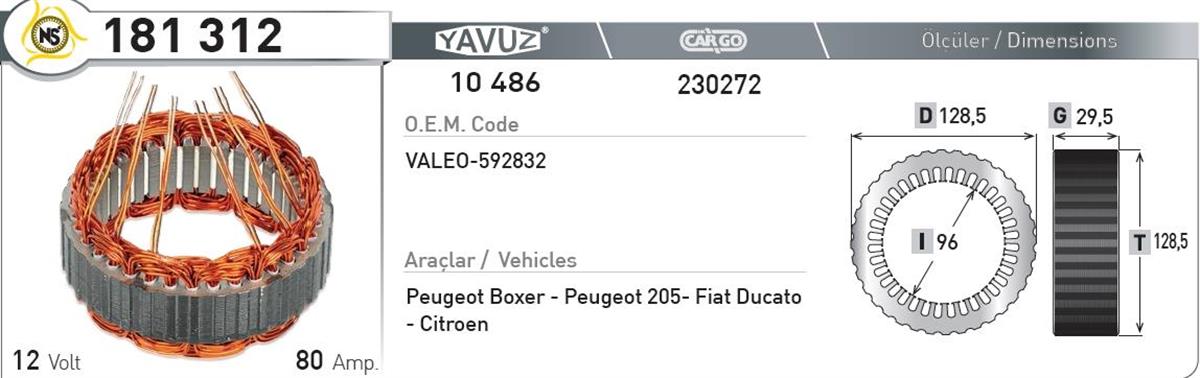 Statör 12V 80Ah Statör Valeo 181312 | Nursan 181312