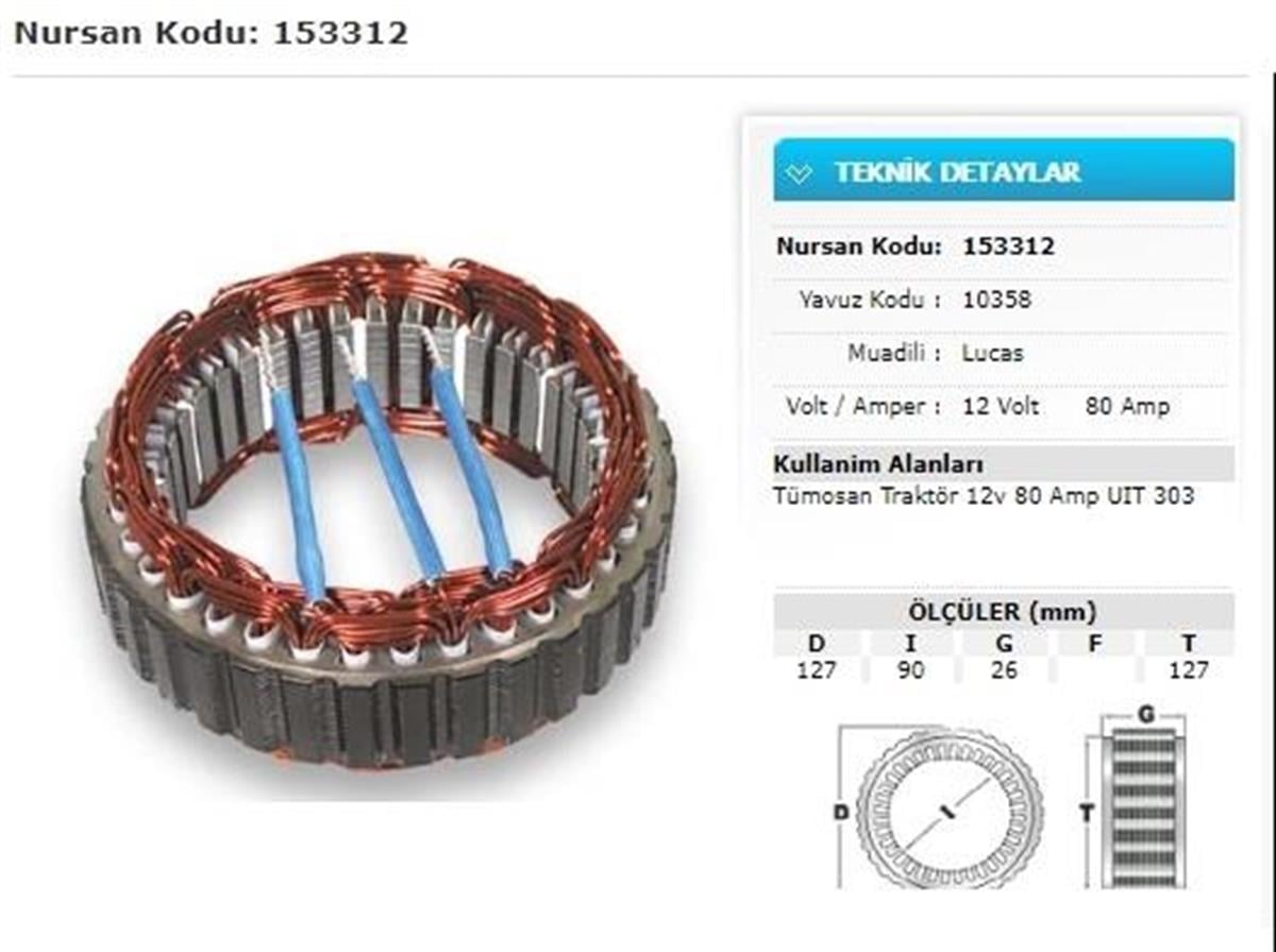 Statör 12V 80Ah Tümosan Traktör | Nursan 153312
