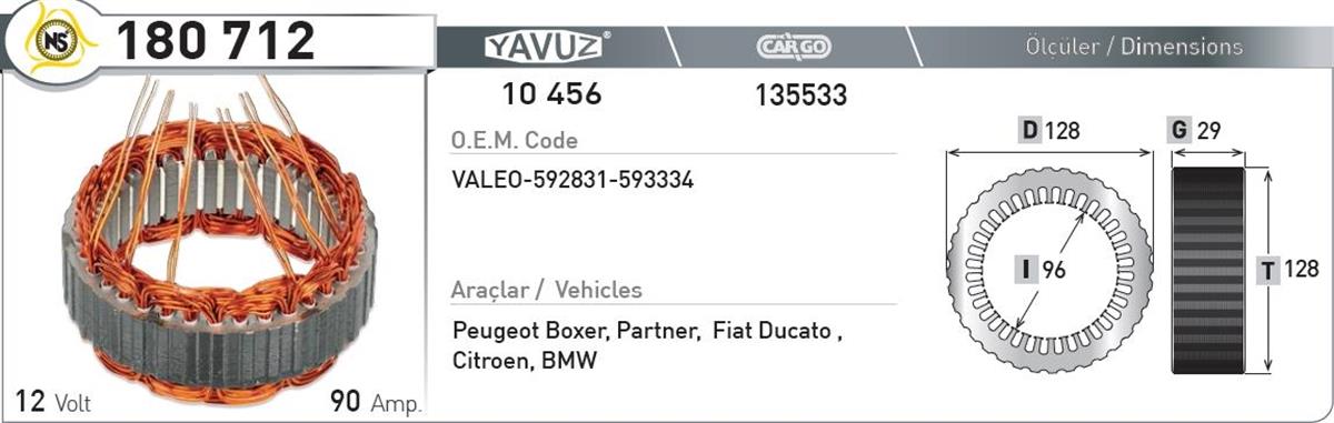 Statör 12V 90Ah Valeo 180712 | Nursan 180712