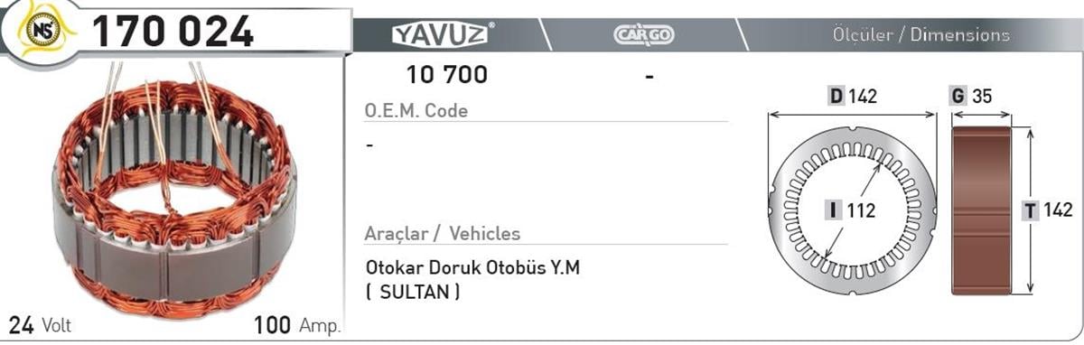 Statör 24V 100Ah Iskra Otokar Otobüs 170024 | Nursan 170024