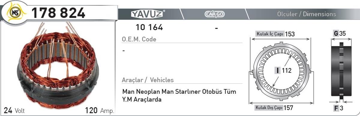 Statör 24V 120Ah Man Fom Seri Ym Nursan178824 | Nursan 178824