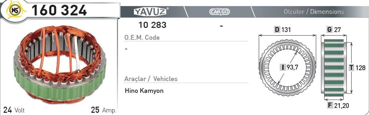 Statör 24V 25Ah Hino Kamyon 160324 | Nursan 160324