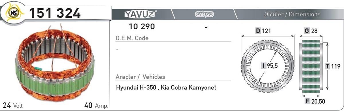 Statör 24V 40Ah Kia 151324 | Nursan 151324
