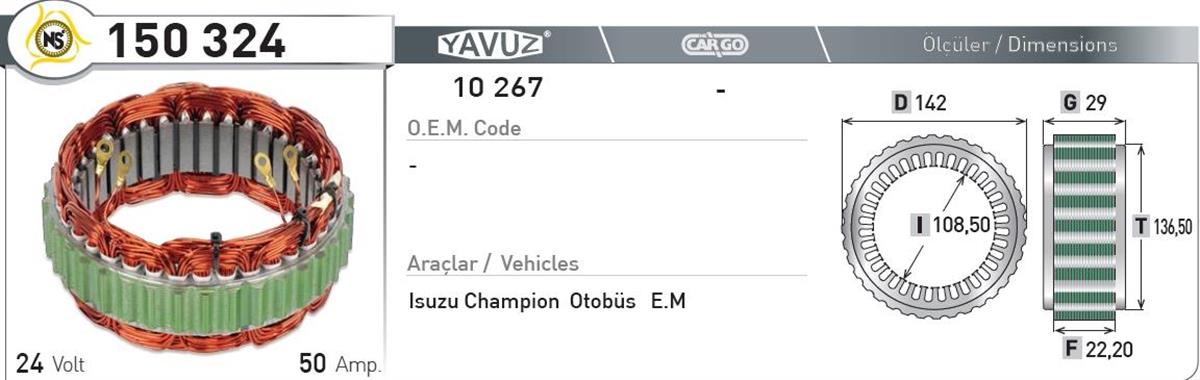 Statör 24V 50Ah Isuzu Em 150324 | Nursan 150324