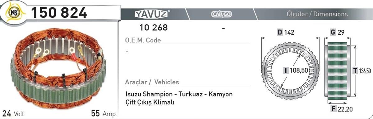 Statör 24V 55Ah Isuzu 50824 | Nursan 150824