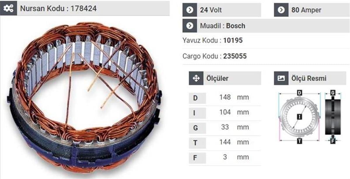 Statör 24V 80Ah Mercedes Ym Axor Atego Man Volvo | Yavuz 10195